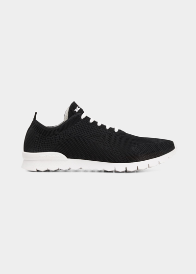 Shop Kiton Men's Stretch-knit Runner Sneakers In Black