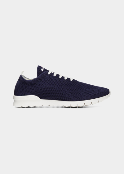 Shop Kiton Men's Stretch-knit Runner Sneakers In Navy