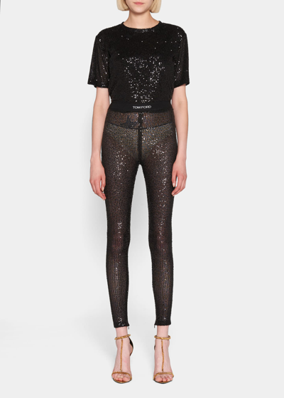 Shop Tom Ford Sequined Zip-cuff Leggings In Pale Pink