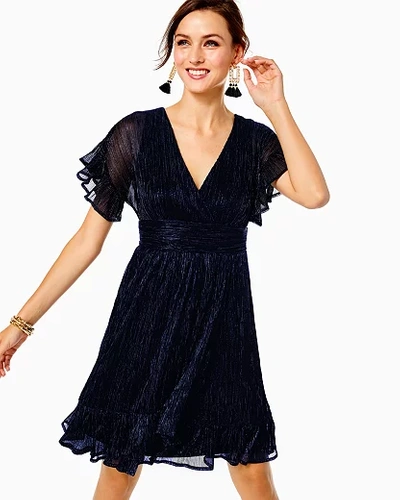 Shop Lilly Pulitzer Women's Sinclare Dress In Navy Blue Size 2xs, Metallic Knit Crinkle -  In Navy Blue