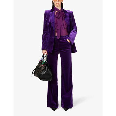 Shop Alberta Ferretti Ruffle-trim Sheer Silk Blouse In Violet