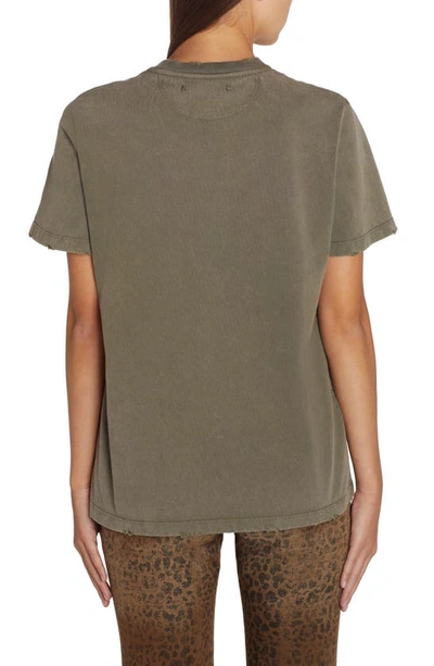 Shop Golden Goose Distressed Cotton Logo Tee In Dusty Olive