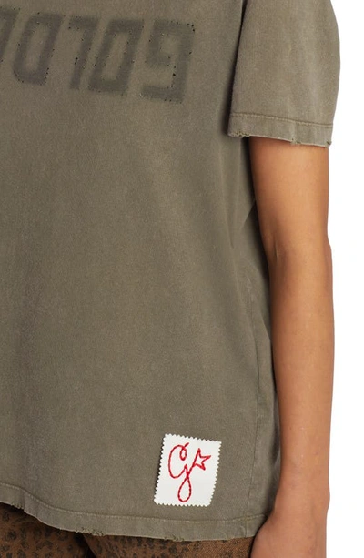 Shop Golden Goose Distressed Cotton Logo Tee In Dusty Olive