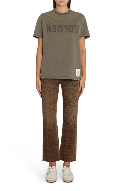 Shop Golden Goose Distressed Cotton Logo Tee In Dusty Olive