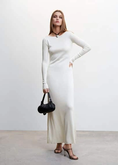 Mango Open Back Knit Dress Off White | ModeSens