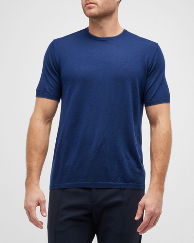 Shop Nomad Men's Cashmere T-shirt W/ Tipping In Navy/denim
