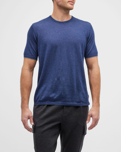 Shop Nomad Men's Cashmere T-shirt W/ Tipping In Denim/grey