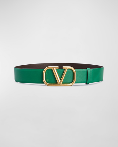 Shop Valentino Vlogo Leather Belt In Green / Fondant
