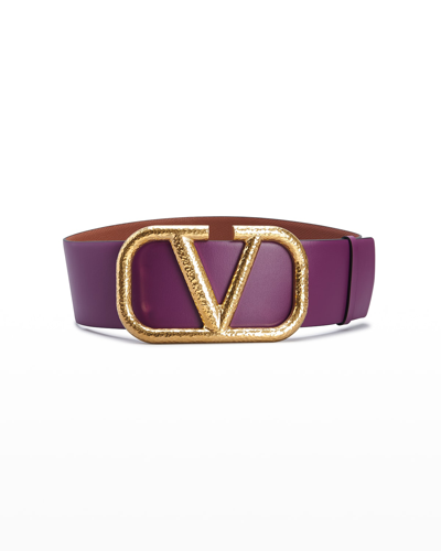 Shop Valentino Vlogo 70mm Wide Box Leather Belt In Prune/rose Violet
