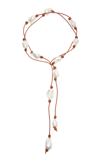 Shop Joie Digiovanni Knotted Baroque Pearl Lariat Necklace In Brown