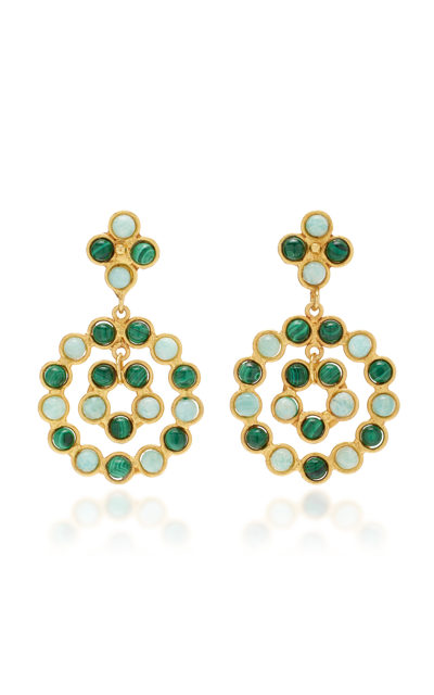 Shop Sylvia Toledano Flower Candies 22k Gold-plated Malachite And Amazonite Earrings In Green