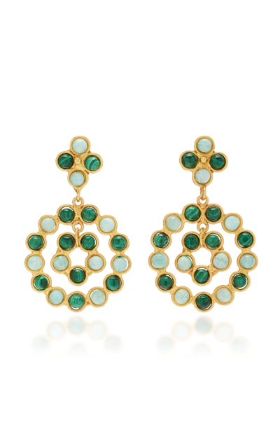 Sylvia Toledano Flower Candies 22k Gold-plated Malachite And Amazonite Earrings In Green