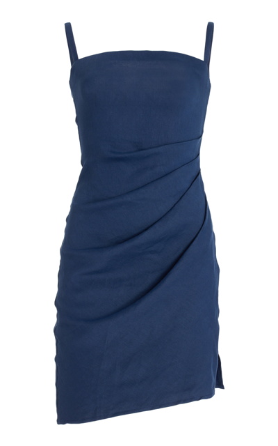 Anemos The Nadege Asymmetric Linen-blend Mini Dress In Navy