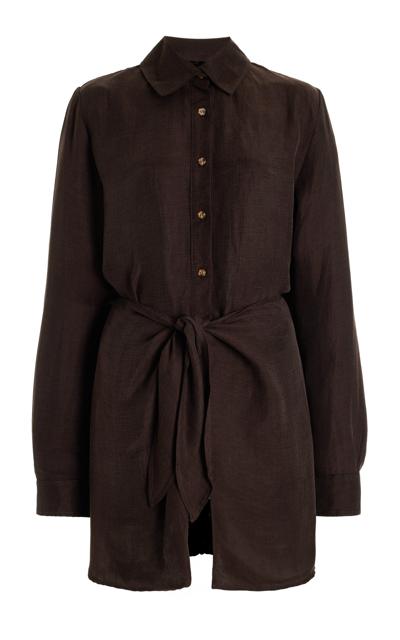 Shop Anemos Women's The L.a. Linen-blend Mini Wrap Shirt Dress In Brown