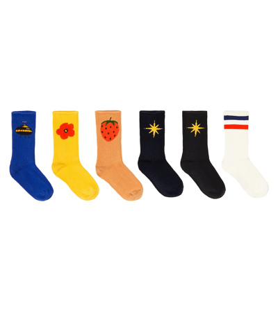 Mini Rodini Set Of 6 Printed Cotton-blend Socks In Multi