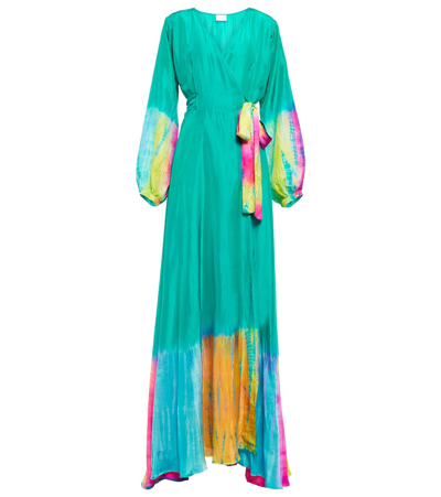 Shop Anna Kosturova Tie-dye Silk Maxi Dress In New Blue