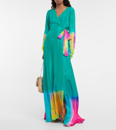 Shop Anna Kosturova Tie-dye Silk Maxi Dress In New Blue