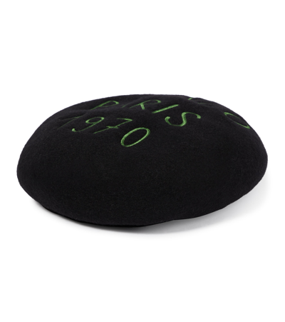 Shop Kenzo Logo Embroidered Wool Beret In Black