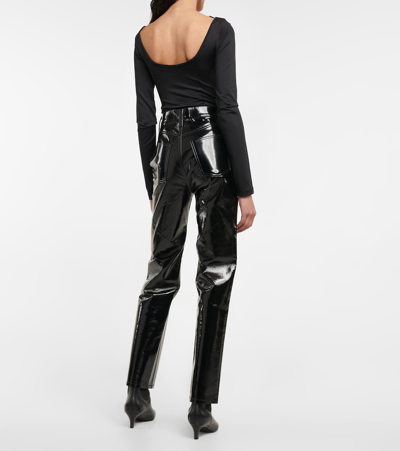 Shop Agolde 90s Pinch Waist Leather-blend Pants In Black Patent