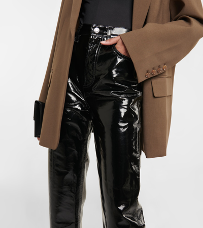 Shop Agolde 90s Pinch Waist Leather-blend Pants In Black Patent