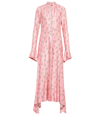 Shop Paco Rabanne Printed Tie-neck Midi Dress In Pink Splash
