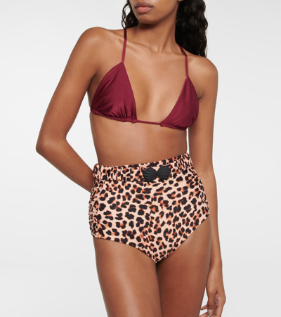 Shop Johanna Ortiz High-rise Leopard-print Bikini Bottoms