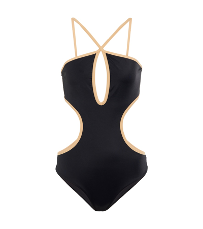 Shop Johanna Ortiz Rough Sea Cutout Swimsuit In Black