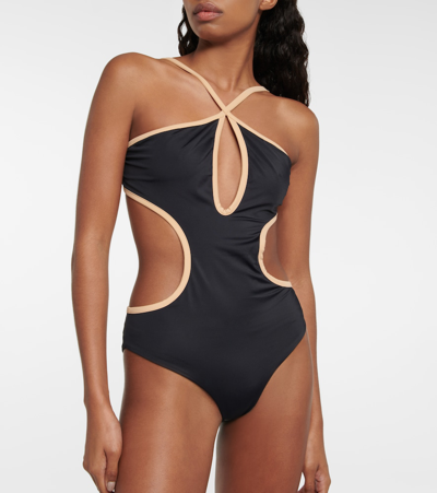 Shop Johanna Ortiz Rough Sea Cutout Swimsuit In Black