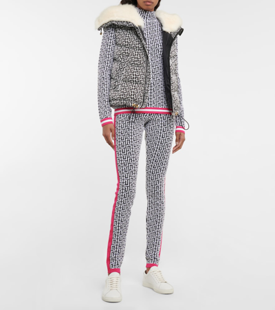 Shop Balmain Jacquard-knit Wool-blend Leggings In Noir/blanc/fuchsia