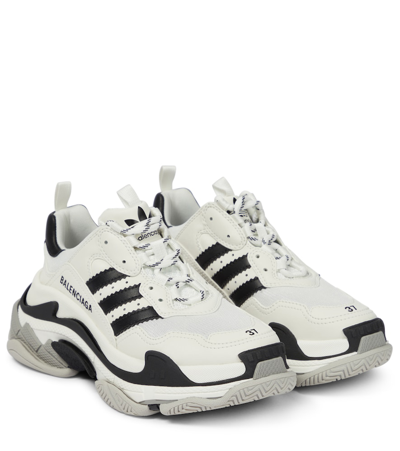 Shop Balenciaga X Adidas Triple S Leather Sneakers In Wh/blk/lg Grey/grey
