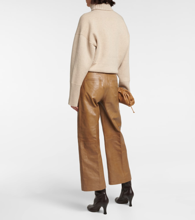Polo Ralph Lauren High-rise Wide-leg Leather Pants In Capetown Beige