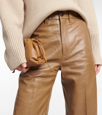 Polo Ralph Lauren High-rise Wide-leg Leather Pants In Capetown Beige
