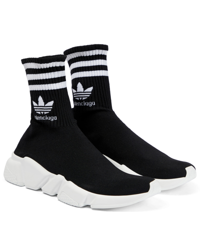 Shop Balenciaga X Adidas Speed Sneakers In Black/white Logo