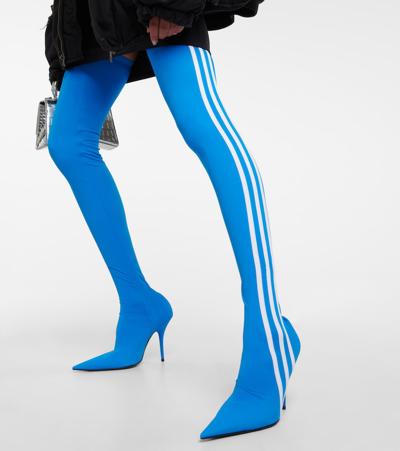 Shop Balenciaga X Adidas Knife Over-the-knee Boots In Azure/white