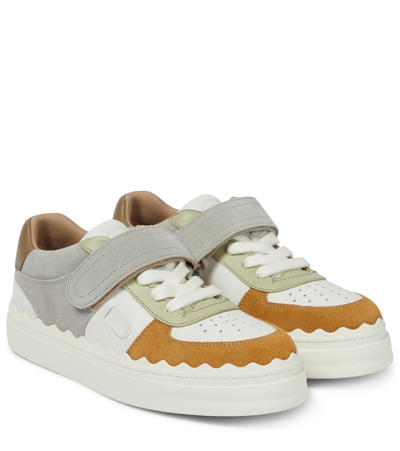 Shop Chloé Lauren Leather And Suede Sneakers In Grey