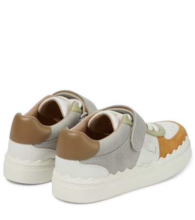 Shop Chloé Lauren Leather And Suede Sneakers In Grey