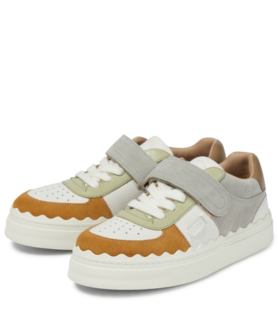 Shop Chloé Lauren Leather And Suede Sneakers In Grey