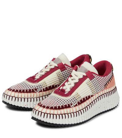 Shop Chloé Nama Embroidered Sneakers In Dark Ruby
