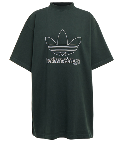 Shop Balenciaga X Adidas Logo Cotton T-shirt In Cypress Green/white