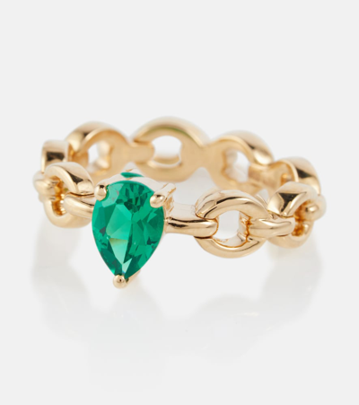 Shop Nadine Aysoy Catena Mini 18kt Gold Ring With Emerald In 0