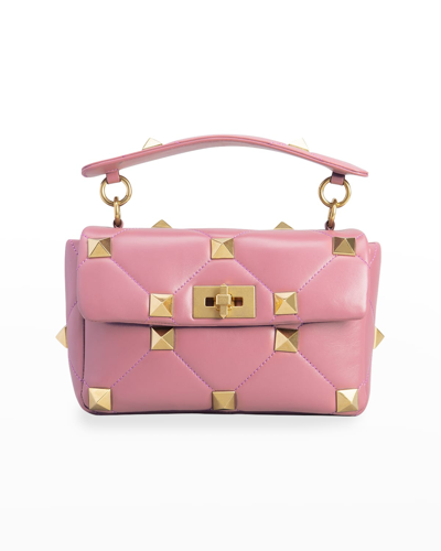 Shop Valentino Roman Stud Medium Quilted Chain Shoulder Bag In Flamingo Pink