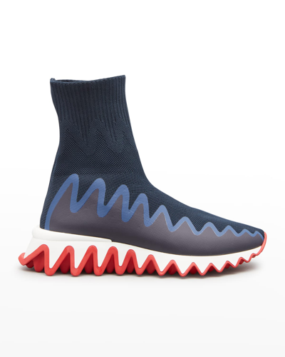 Shop Christian Louboutin Sharky Pull-on Sock Sneakers In Navy