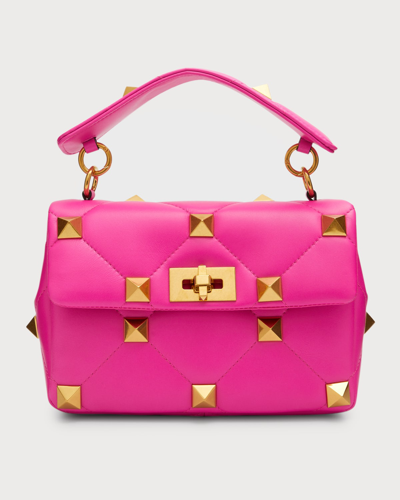 Shop Valentino Roman Stud Medium Quilted Chain Shoulder Bag In Pink Pp