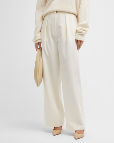 Shop Misook Tailored Wide-leg Chiffon Pants In White