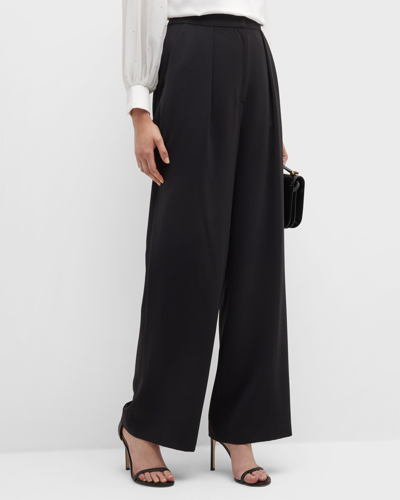 Shop Misook Tailored Wide-leg Chiffon Pants In Black