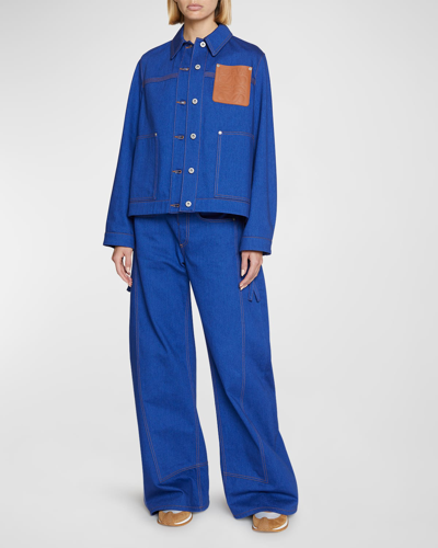 Shop Loewe Anagram Pocket Denim Workwear Jacket In Bright Blu