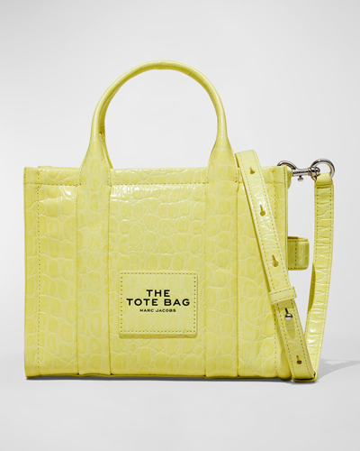 Shop Marc Jacobs The Croc-embossed Small Tote Bag In Tender Yellow