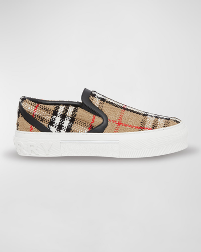 Shop Burberry Curt Check Boucle Slip-on Sneakers In Archive Beige Chk