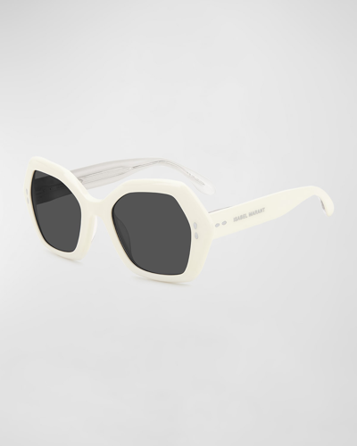 Shop Isabel Marant Geometric Rectangle Acetate Sunglasses In 0szj Ivory