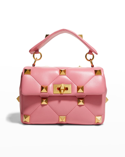 Shop Valentino Roman Stud Medium Quilted Chain Shoulder Bag In Pink